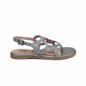 NEW BIBI LOU women's bahia flat open toe sandal in silver